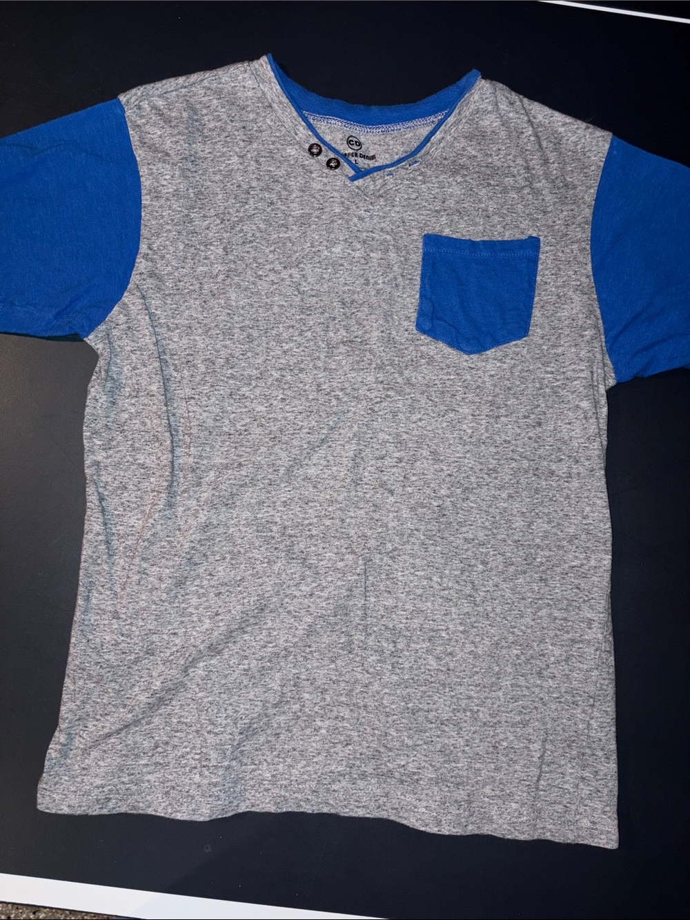 Boys Heather Gray and Royal Blue Pocket Tee